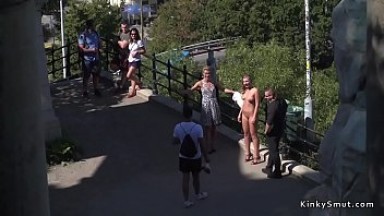 Naked Serbian slut pissing in public bar