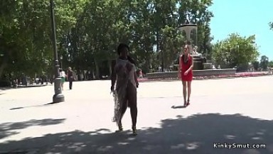 Ebony slave fucked and pissed in public