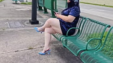Hijab Muslim Milf let stranger at the bus stop cum twice on her big meaty pussy lips (public outdoor) BBW SSBBW